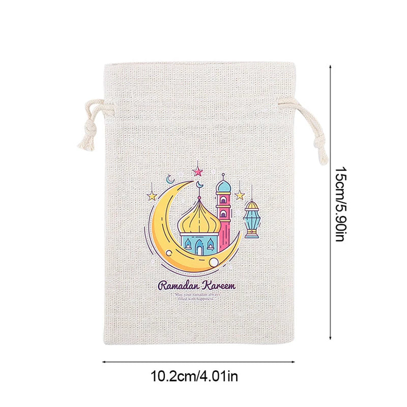 10Pcs Ramadan Linen Drawstring Gift Bags – Eid Mubarak Party Holiday Gift Bags Babs