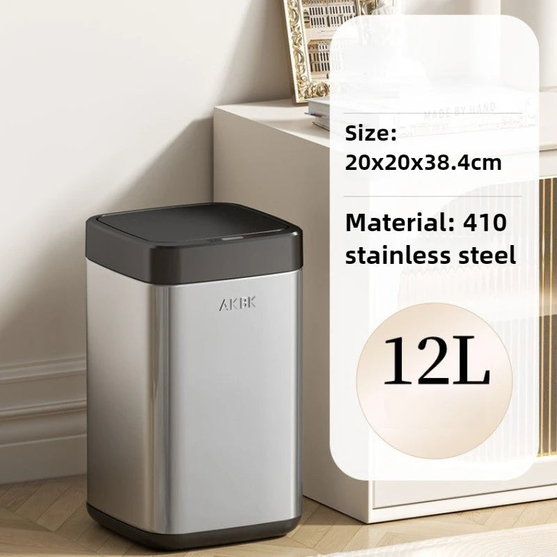Smart Sensor Stainless Steel Trash Can with Lid – 12L Smart Sensor Bin Babs Silver