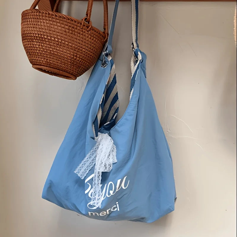 Double-Sided Women's Tote Bag – Striped Lace Bow Shoulder Bag Women's Tote Bag Babs