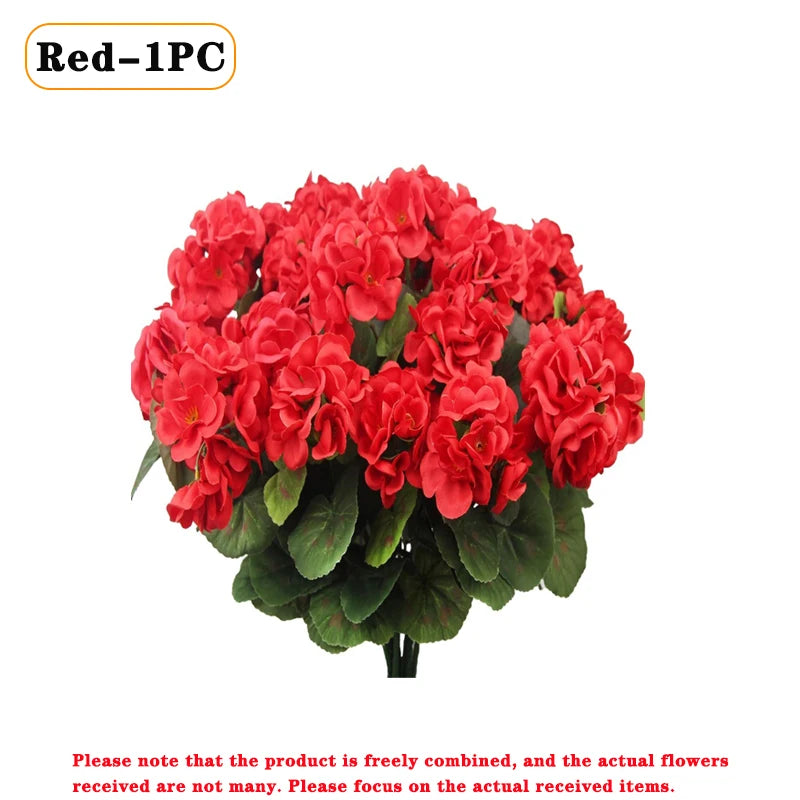 Silk Begonia Geranium Artificial Flower Arrangement – Home Decor Artificial Flower Arrangement Babs Red-1PC