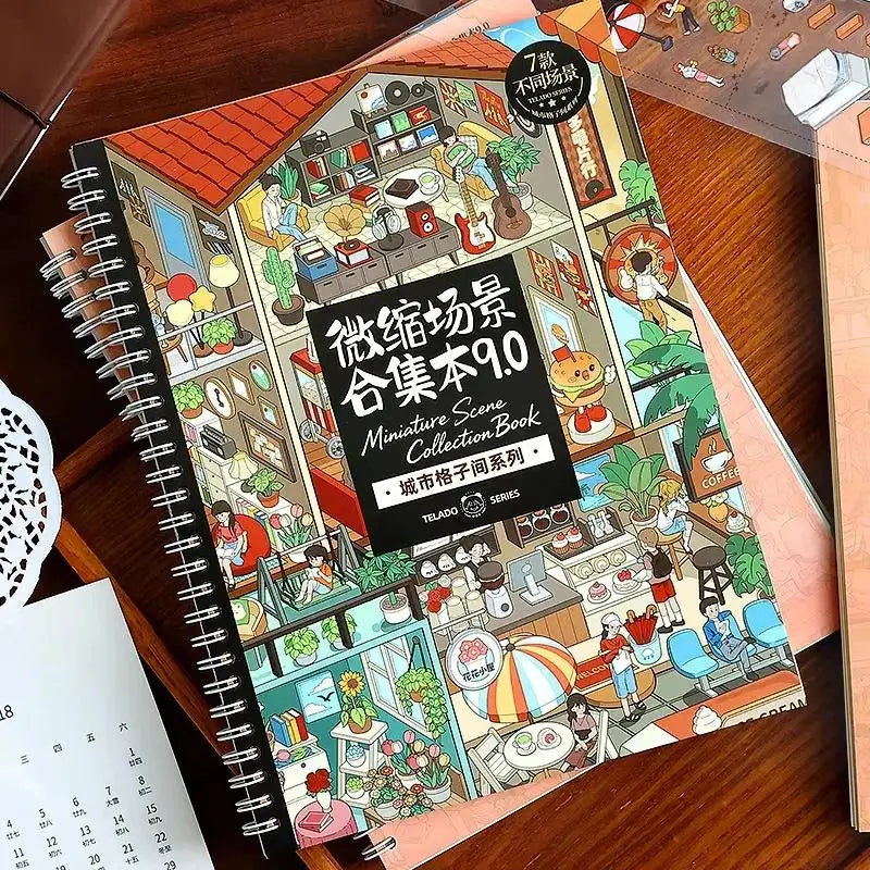 Miniature Scene Sticker Book – 7 Urban Themes, Smudge-Proof DIY Sticker Craft Book Babs
