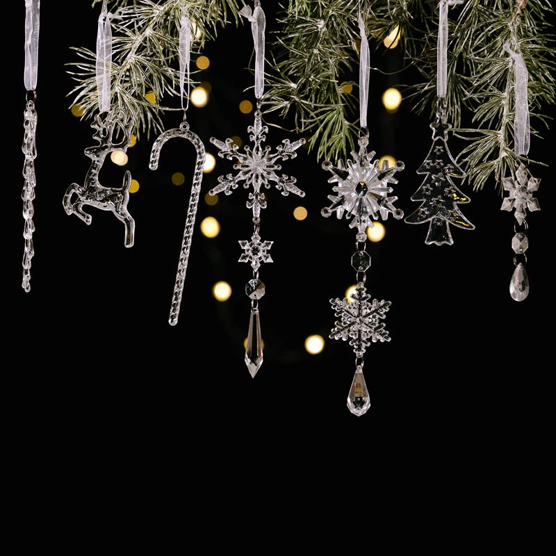 14-Piece Christmas Acrylic Snowflake & Icicle Ornament Set Christmas Tree Ornaments Babs