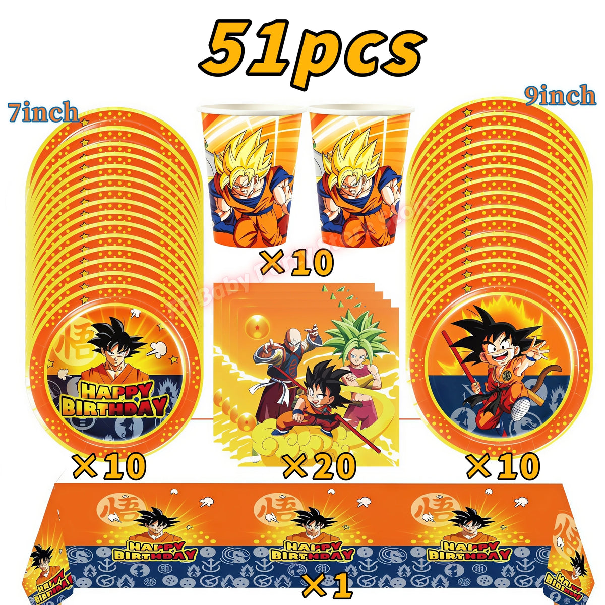Dragon Ball Z Birthday Party Supplies – Goku Balloons, Cups & Plates Party Supply Set Babs 51pcs