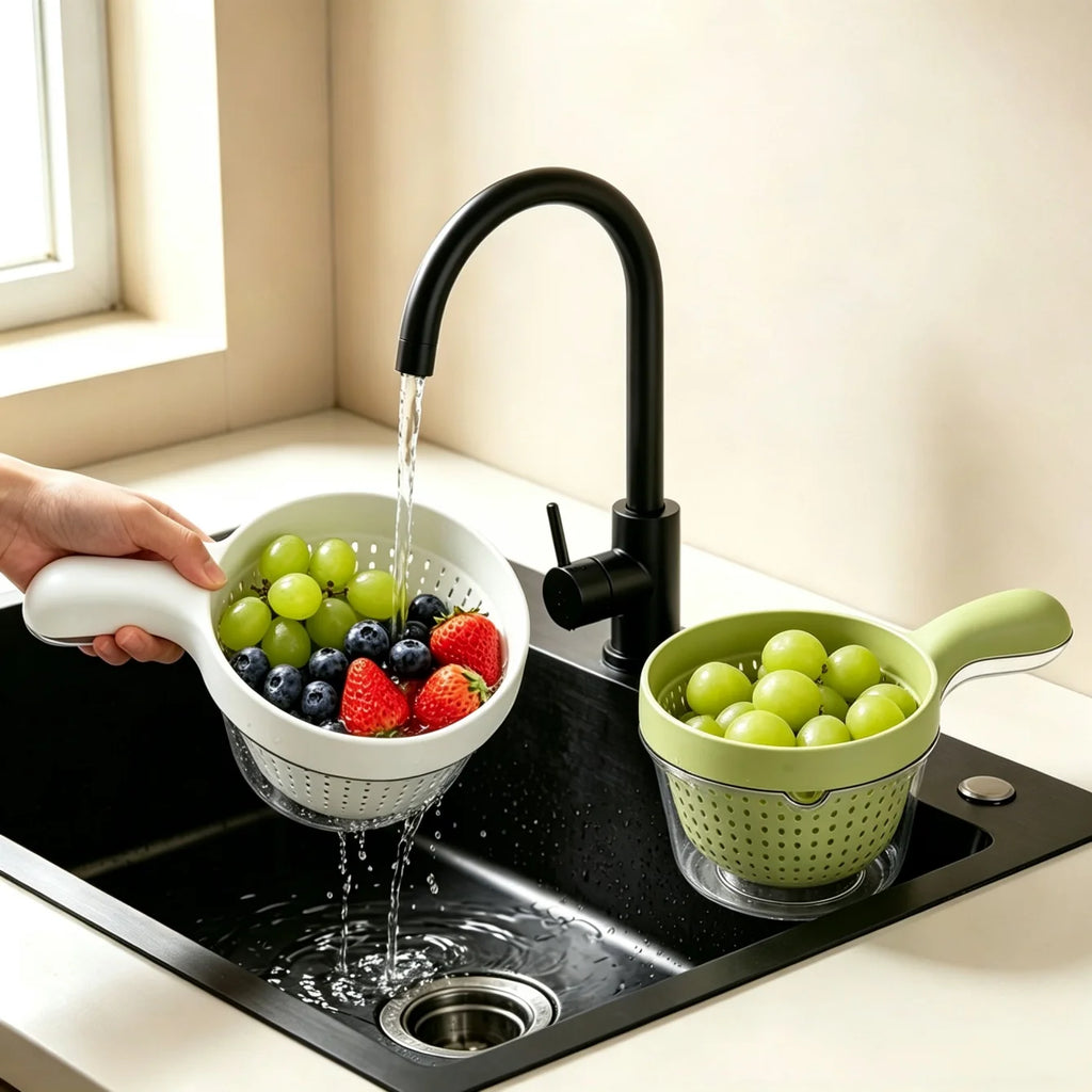 Dual-Layer Fruit & Vegetable Washing Basket with Strainer Kitchen Colander Basket Babs