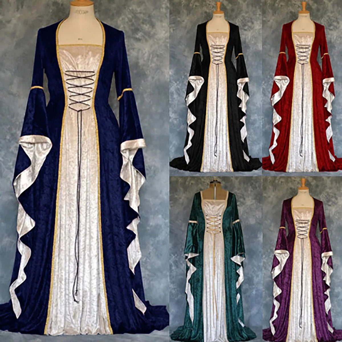 Women's Plus Size Medieval Princess Cosplay Long Dress | Velvet Gown Cosplay Costume Dress Babs