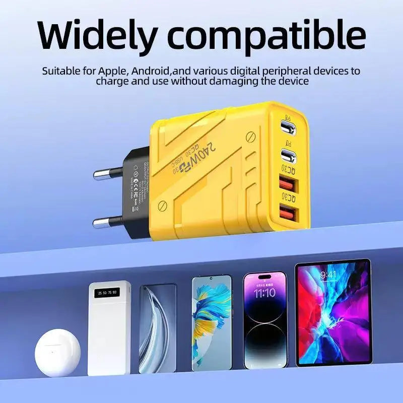 240W 4-Port USB-C Fast Wall Charger | Home Office Travel Multi-Port Wall Charger Babs