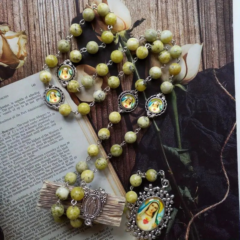 Glass Cross Rosary Necklace – Catholic Religious Pendant Religious Pendant Necklace Babs