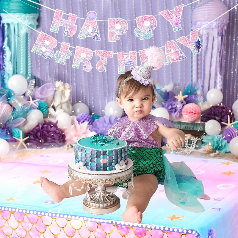 Mermaid Party Tableware Set – Plates, Cups, Napkins & Tablecloth Party Tableware Set Babs