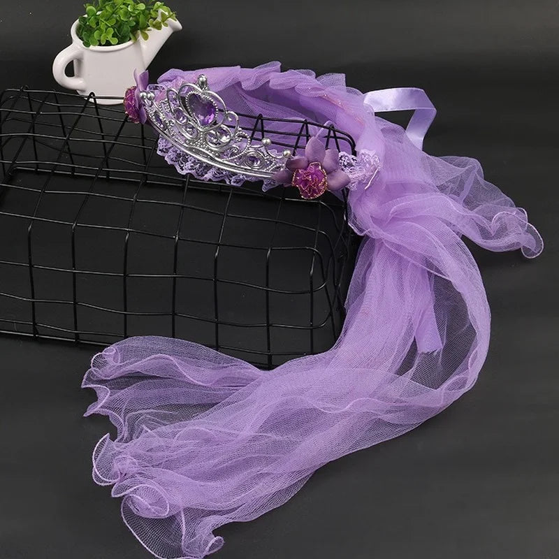 Girls Princess Tiara Crown with Veil – Party & Costume Headpiece Princess Costume Crown Babs