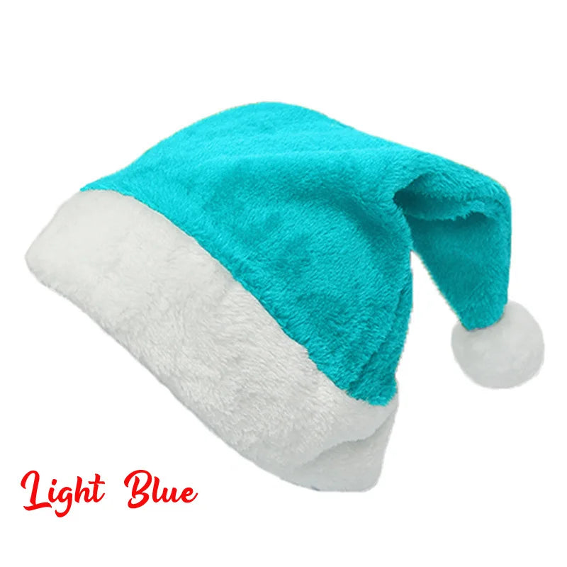 Velvet Border Christmas Hat for Adults & Kids – Santa Style Christmas Hat Babs light blue Adult