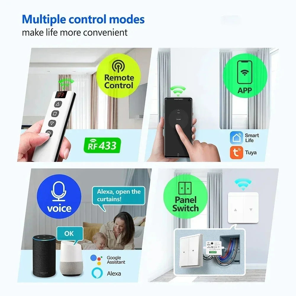KEBIDUMEI WiFi RF Smart Curtain Switch – Tuya 5-in-1 Remote Smart Curtain Switch Babs