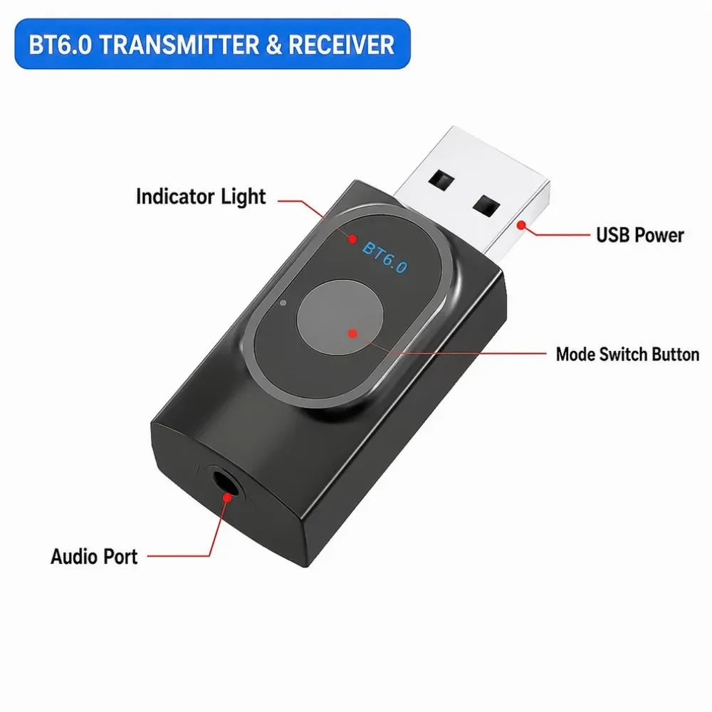 KEBIDUMEI 2-in-1 Bluetooth 6.0 Audio Transmitter Receiver Bluetooth Audio Adapter Babs