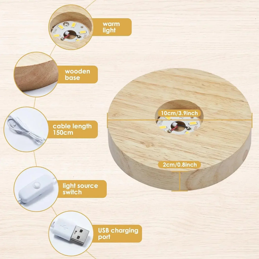 Wooden USB LED Night Light Display Stand | Desktop Lamp Base LED Display Lamp Base Babs