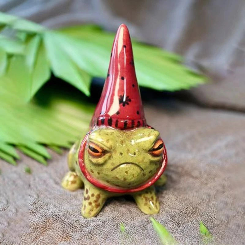 Cute Frog Witch Hat Garden Statue – Hand-Painted Resin Ornament Garden Statue Babs Red