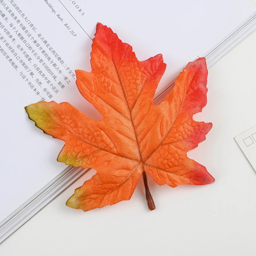 Silk Maple Leaves Artificial Fall Decor – 20 or 40 Pcs Set Artificial Silk Leaves Babs Orange 20 pcs