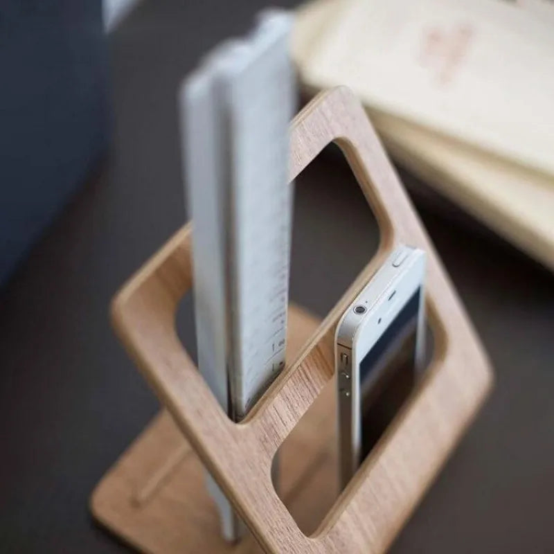Wood Remote Control & Desk Organizer Stand – Dual Slot Desktop Organizer Stand Babs