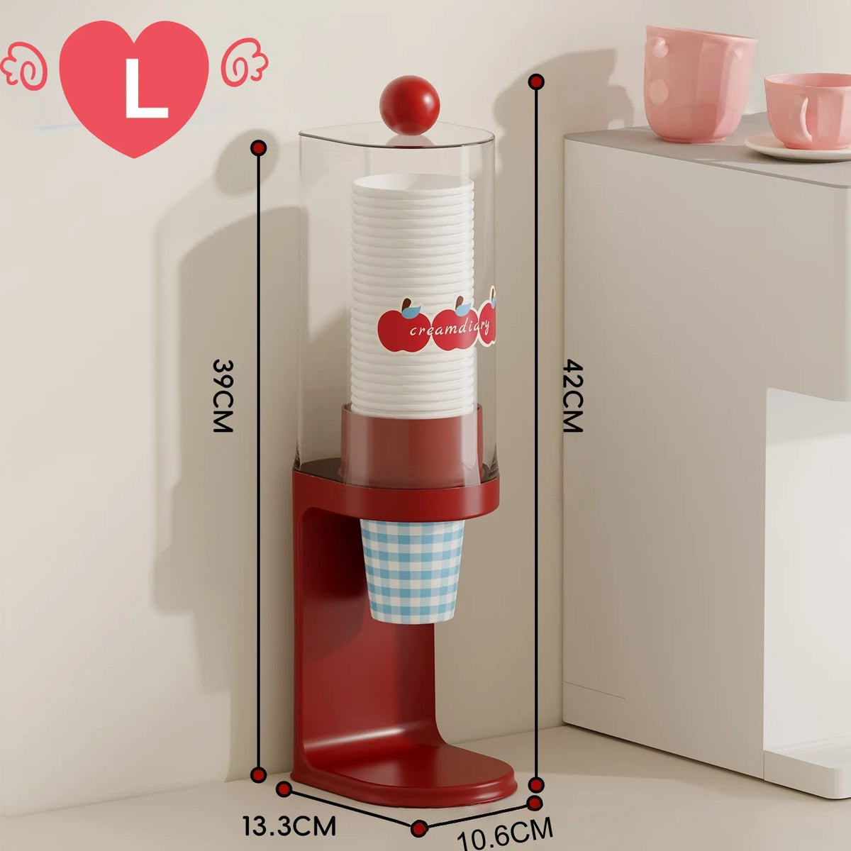 Pull-Type Cup Dispenser for Water Cooler & Bathroom | PC Plastic Cup Dispenser Babs L-Red