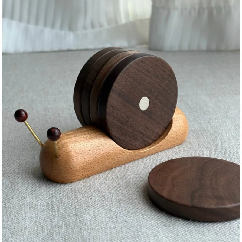 Snail Shaped Magnetic Wooden Coaster – Heat-Insulating Cup Mat Wooden Coaster Babs