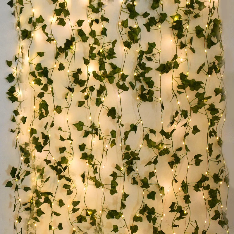 Artificial Ivy Vine Fairy Light Garland | Green Leaf String Lights Fairy Light Garland Babs Ivy Vines 10M 100LED