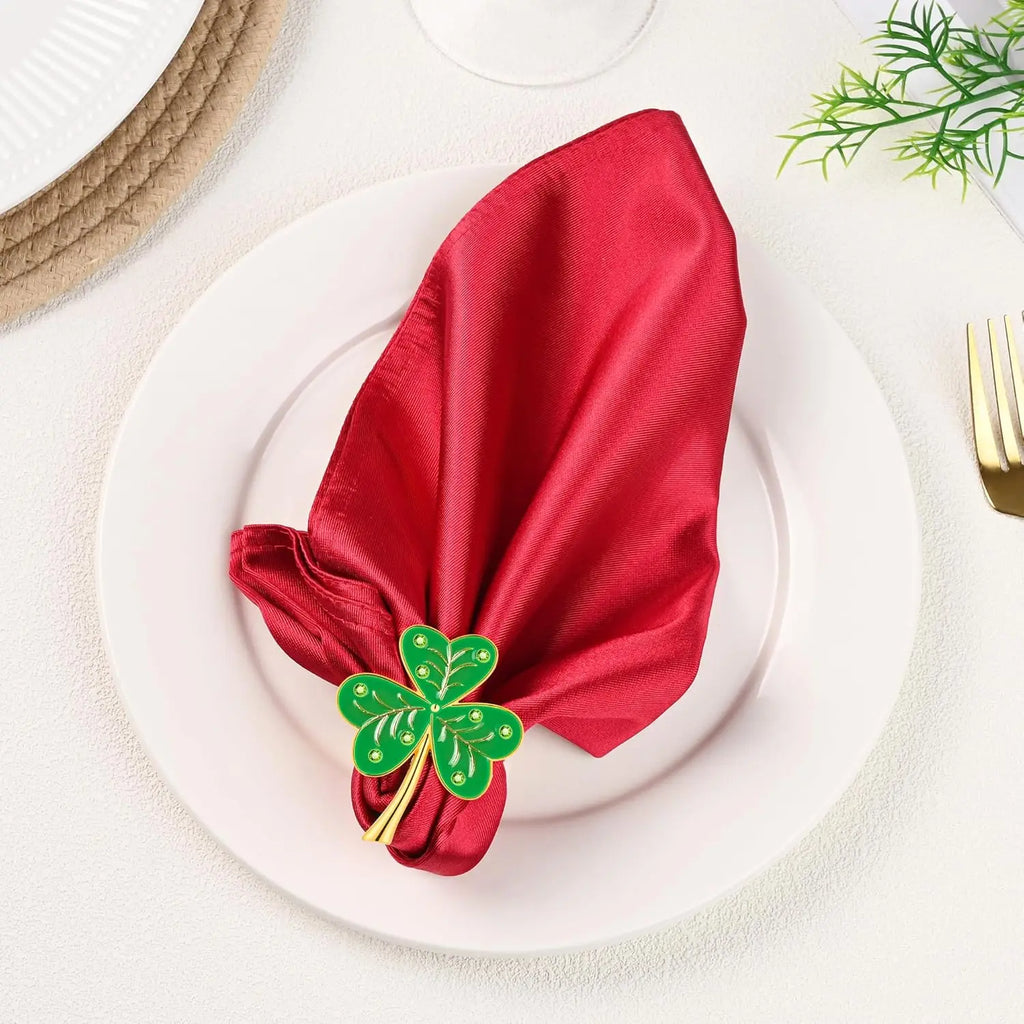 Lucky Clover Rhinestone Heart Napkin Rings – Wedding Table Decor Napkin Rings Babs