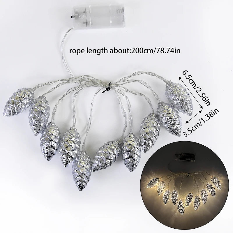 Pine Cone String Lights 1.6M 10 LED Christmas Fairy Lights Christmas String Lights Babs Silver