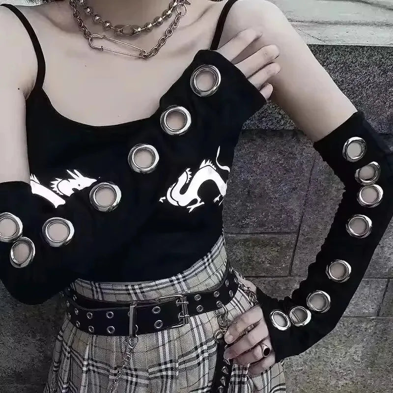 Y2K Punk Fingerless Gloves – Buckle Arm Warmers for Women Fingerless Arm Warmers Babs