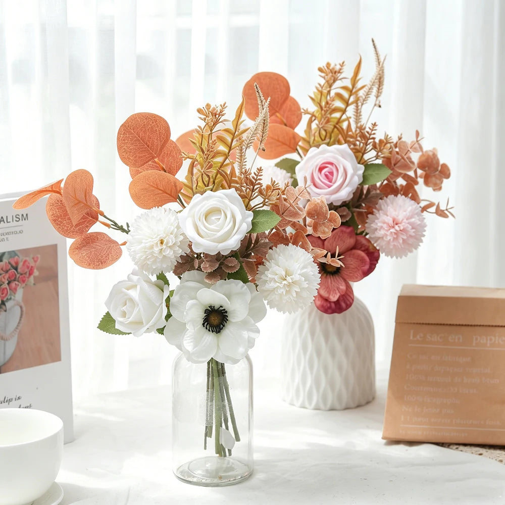 Silk Artificial Flowers – Rose Peony Chrysanthemum Eucalyptus Artificial Flower Stems Babs