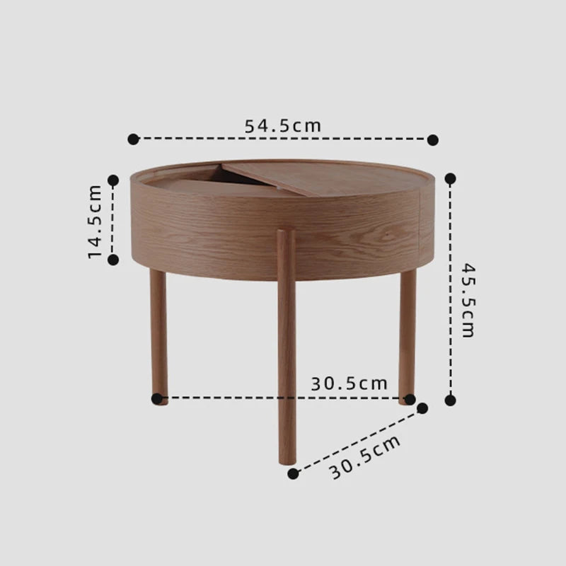 Nordic Solid Wood Round Coffee Table with Storage | Modern Coffee Table Babs Walnut - Small