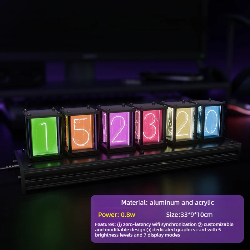 RGB Glow Tube Desk Clock – LED Color-Changing Digital Table Clock LED Desk Clock Babs PVC Base