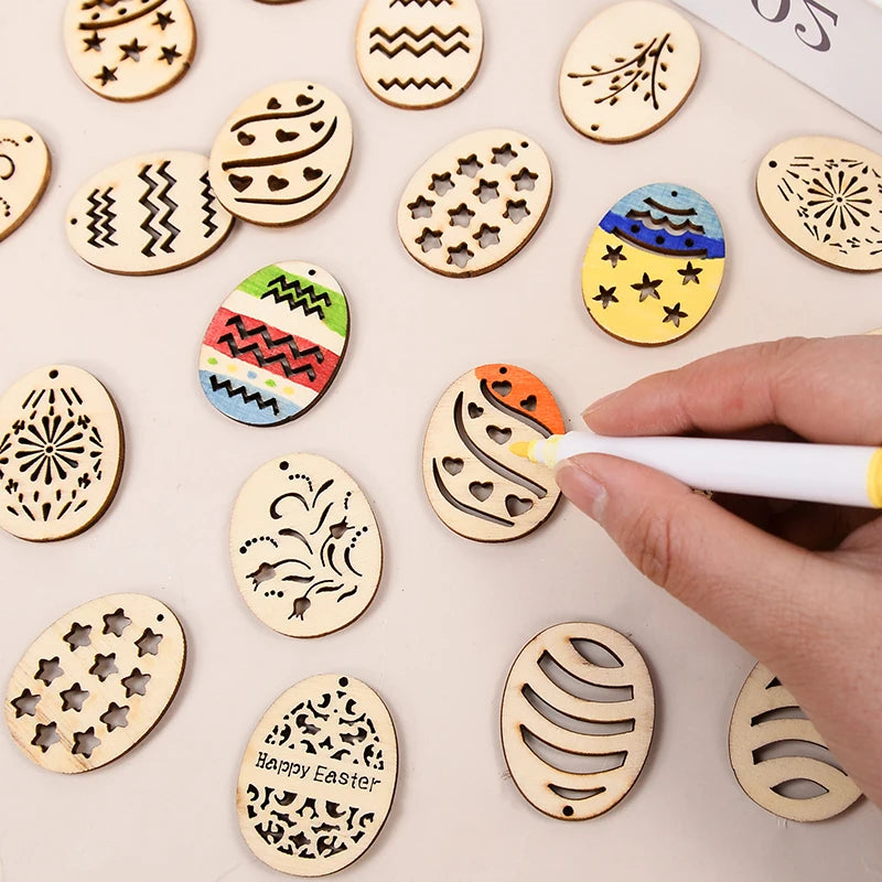 Wooden Easter Egg Hanging Ornaments – 25/50 Pcs DIY Craft Kit Easter Craft Ornaments Babs