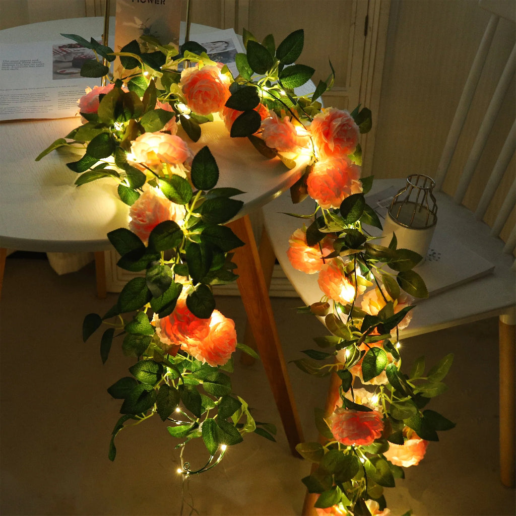 204CM Silk Peony LED Vine Garland for Wedding & Home Decor Artificial Flower Garland Babs