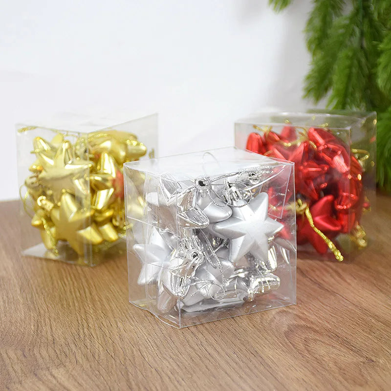 12Pcs Gold Star Christmas Ball Ornaments – Xmas Tree Décor Christmas Tree Ornaments Babs