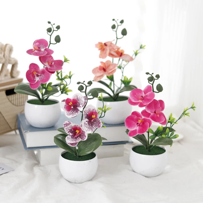 Butterfly Orchid Artificial Potted Plant Faux Bonsai with Vase Artificial Potted Flower Babs