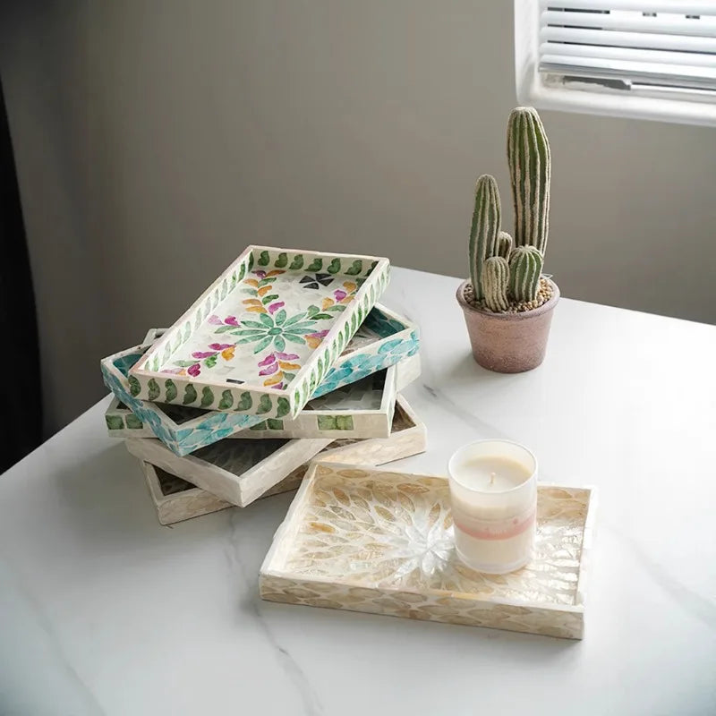 Natural Seashell Decorative Tray – Retro Square Storage Plate Decorative Storage Tray Babs