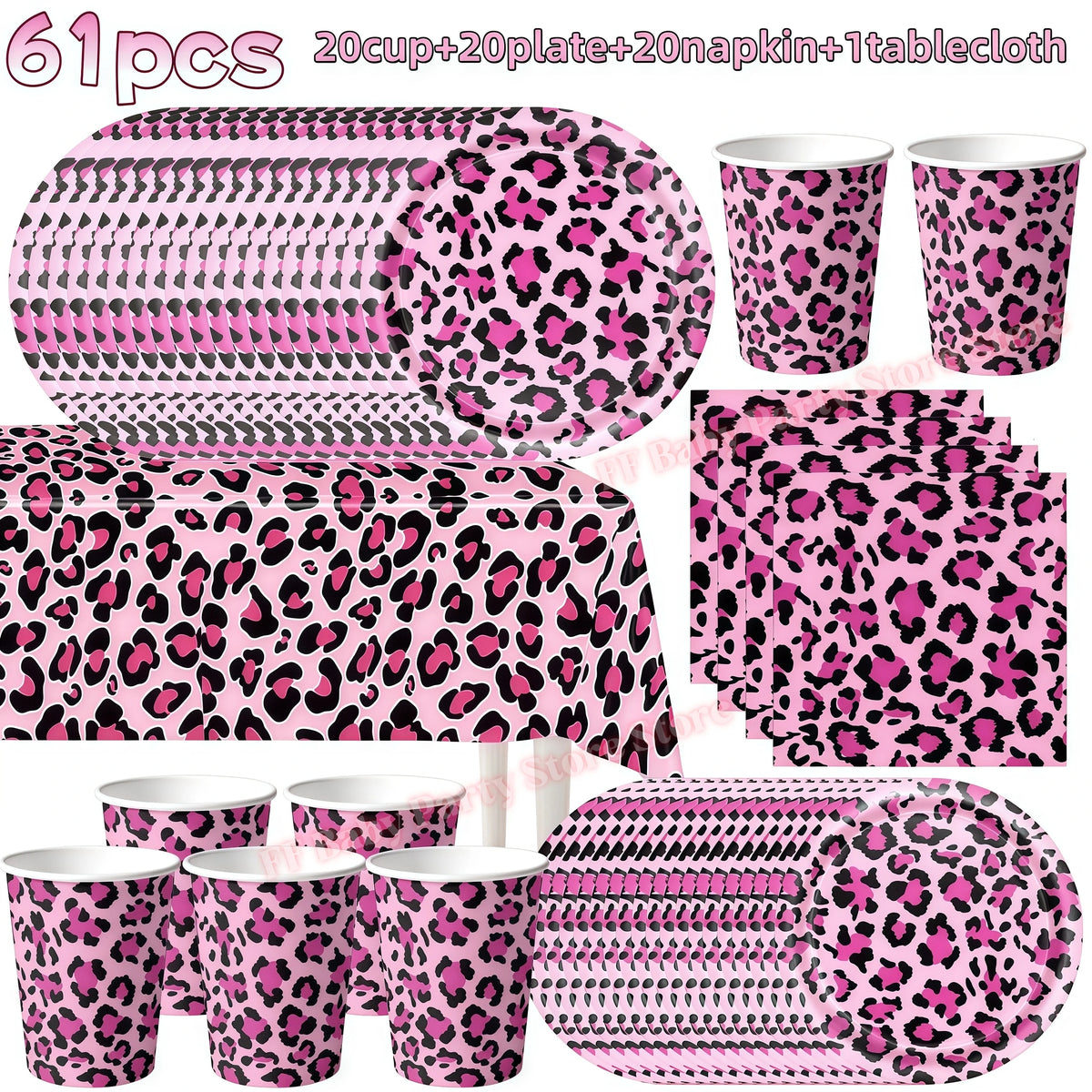 Leopard Print Birthday Party Supplies – Plates, Cups & Decor Party Decoration Set Babs 61pcs others