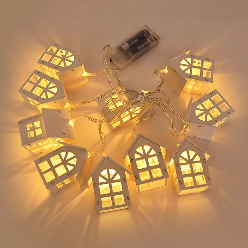 2M 10-LED Christmas Wooden House Fairy Light String Garland Christmas Fairy Lights Babs White