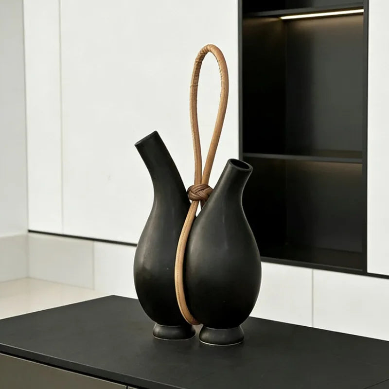 Modern Luxury Rope Resin Decorative Vase – Black 43cm Decorative Vase Babs