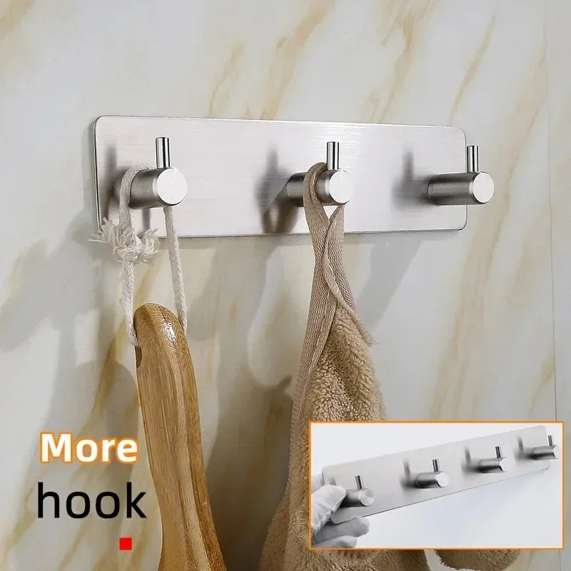 Stainless Steel 6-Hook Wall Organizer – No-Drill Adhesive Mount Wall Hook Organizer Babs