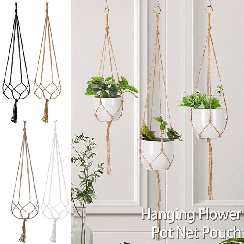 Woven Hanging Flower Pot Net Planter Basket Hanger Rack Hanging Planter Net Babs