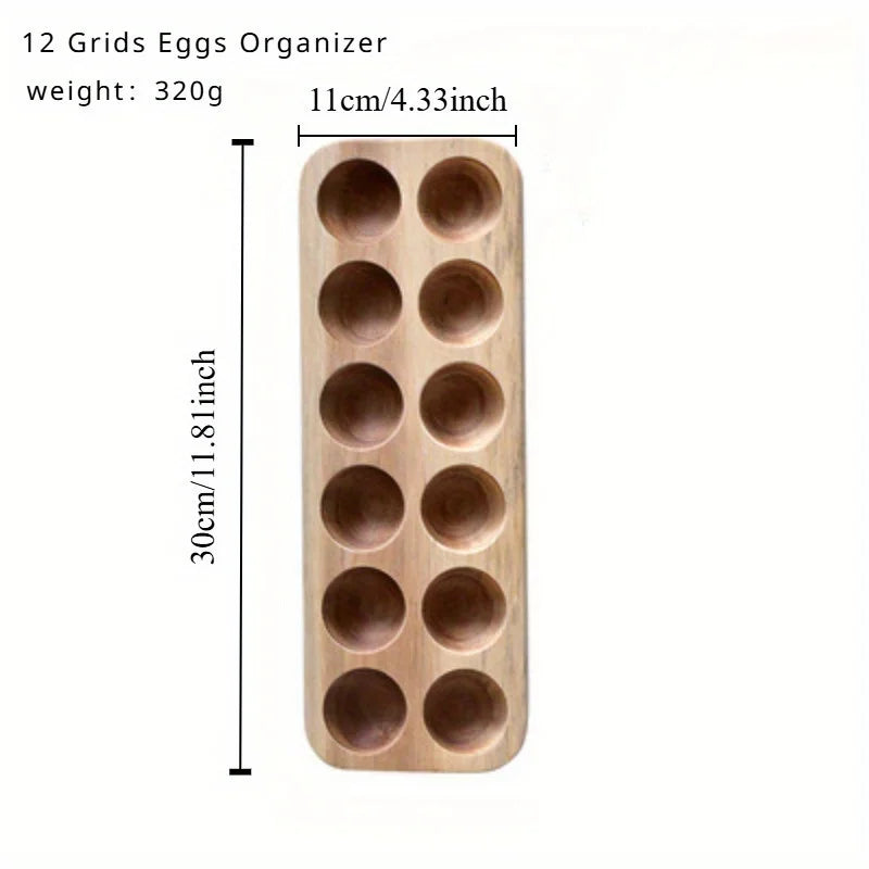 Acacia Wood 12-Egg Tray Desktop Holder – Protective Rack Wooden Egg Tray Babs
