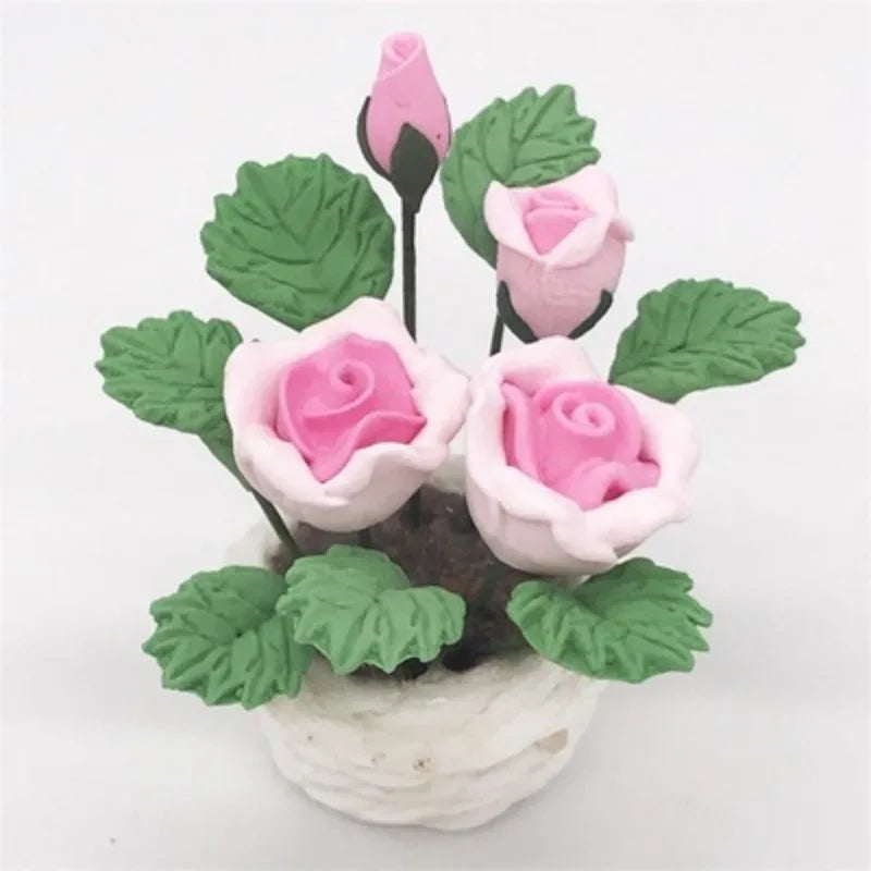 1:12 Dollhouse Miniature Potted Flower Fairy Garden Ornament Dollhouse Miniature Babs pink