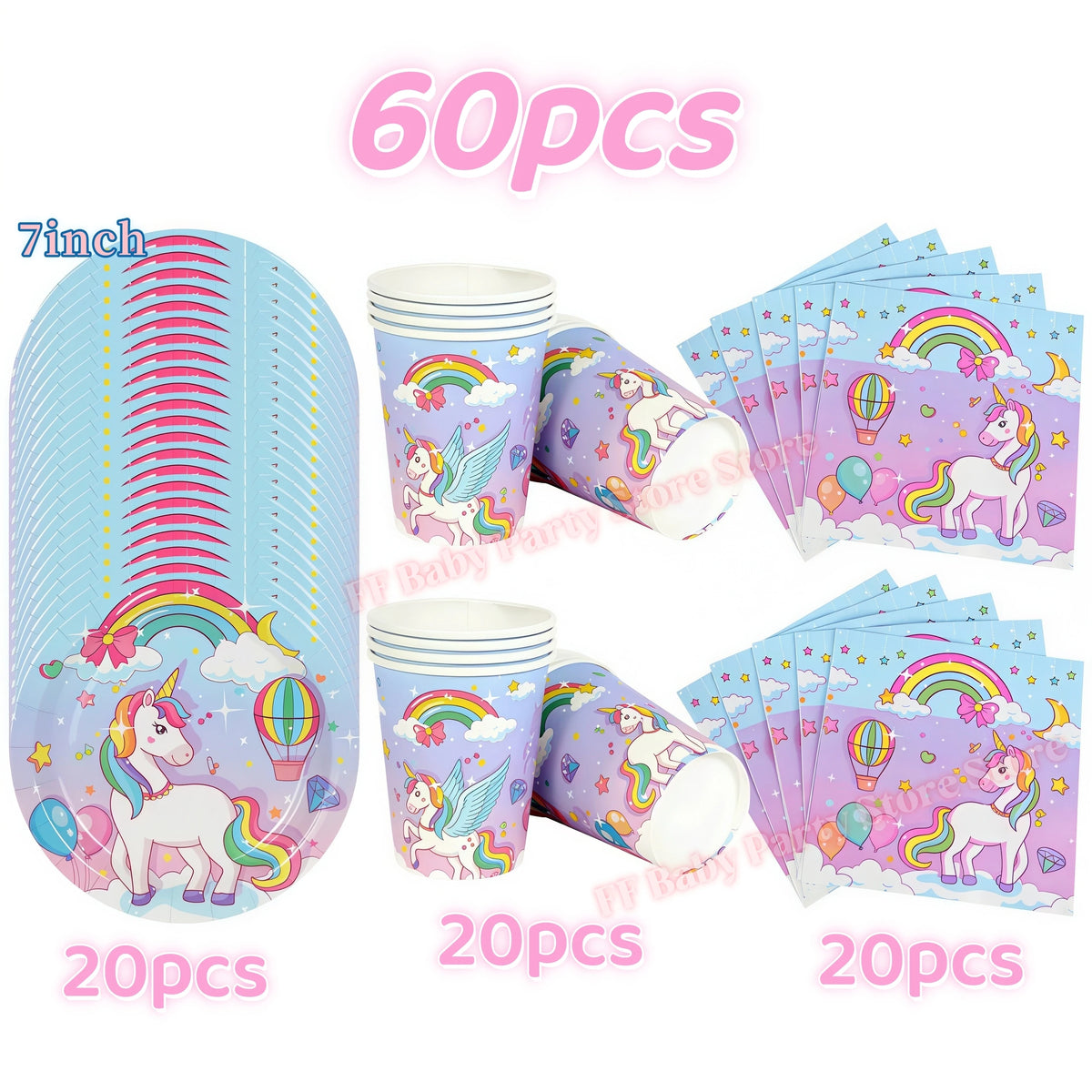 Girls Unicorn Birthday Party Decorations – 3D Balloons & Supplies Party Decoration Set Babs 60PCS others