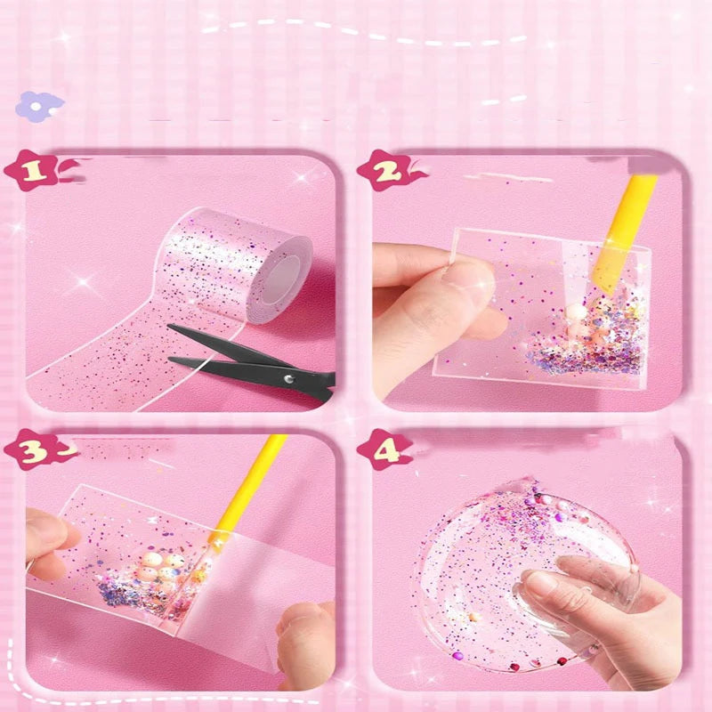 Squishy Nano Tape Glitter Set – Bubble Putty DIY Squeeze Toy Sensory Craft Toy Set Babs