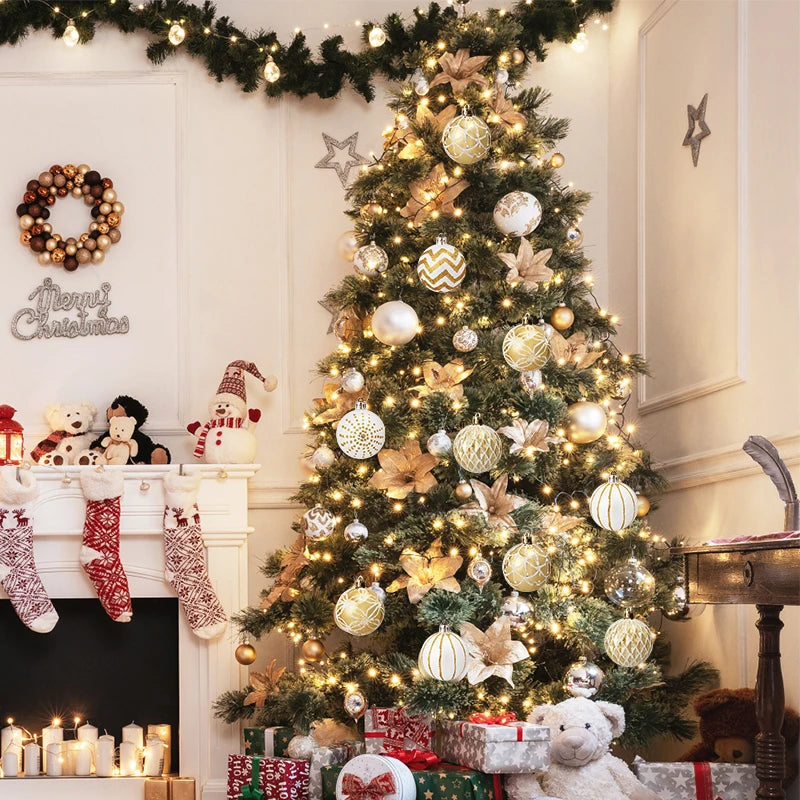 30pcs Gold & White Christmas Ball Ornaments 6cm Xmas Tree Decor Christmas Ball Ornaments Babs