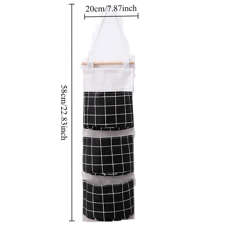 3-Pocket Plaid Hanging Wall Organizer | Door Storage Bag Wall Hanging Organizer Babs