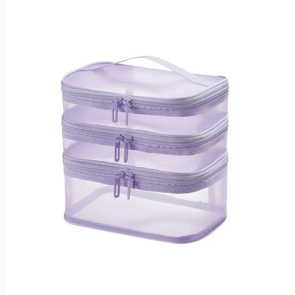 Large Capacity Transparent Mesh Travel Toiletry Makeup Bag Travel Toiletry Bag Babs purple-3 layer