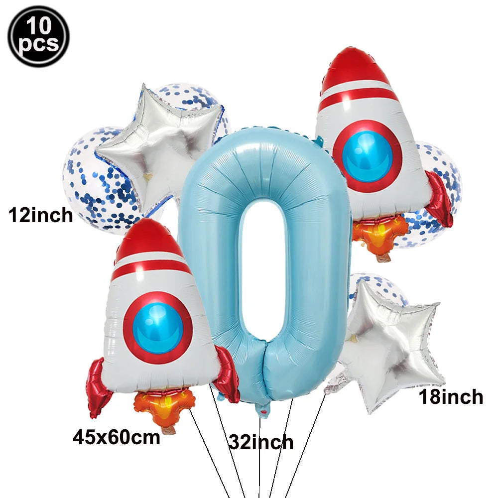 Space Theme Birthday Balloon Set – Astronaut Rocket 32" Numbers Party Balloon Set Babs D-0 As pictures show