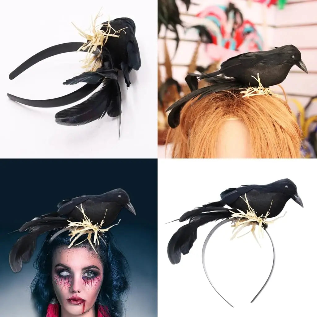 Halloween Black Crow Feather Headband – Raven Costume Accessory Costume Headband Babs