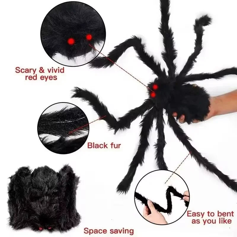Lifelike Black Spider & Cobweb Halloween Decoration Set Halloween Decoration Set Babs