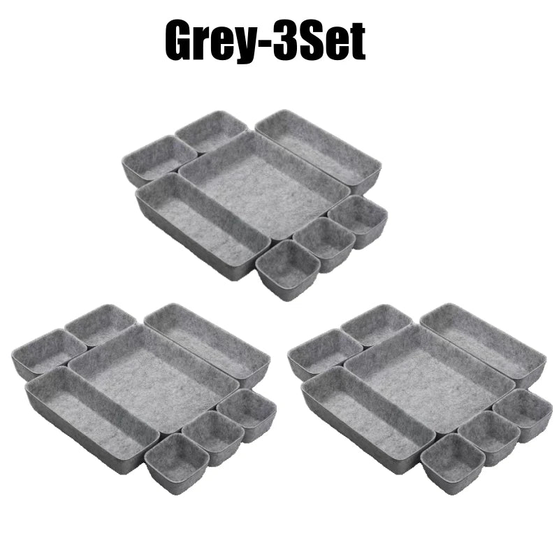 8-Piece Felt Drawer Organizer Set – Foldable Storage Bins Drawer Organizer Set Babs Grey-3Set
